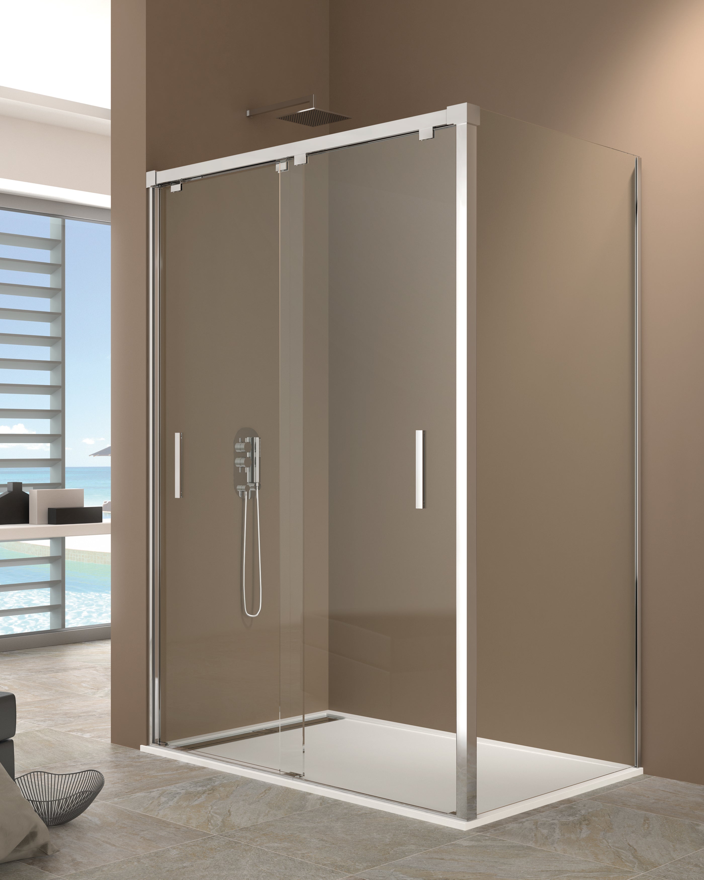 Resguardo de duche Frontal GME Bypass com Vidro Lateral | Portas de Correr 6mm