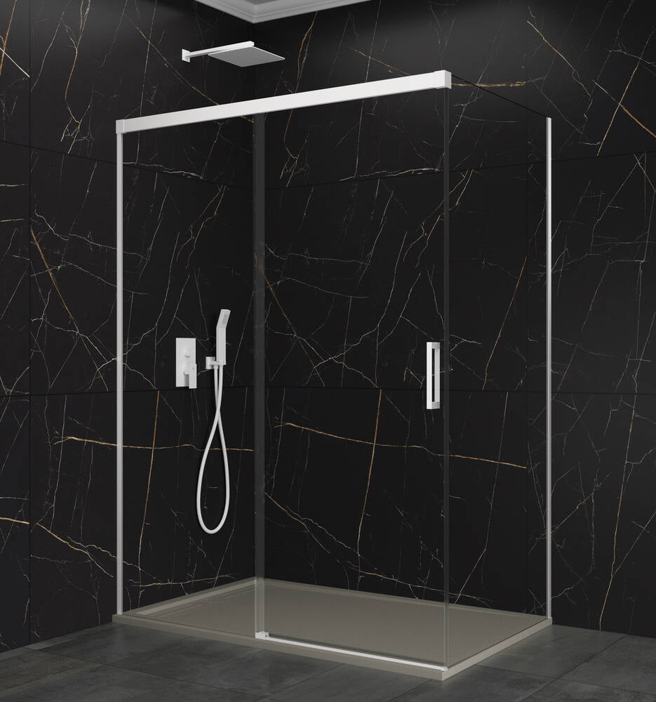 Resguardo de duche Frontal GME Basic Branco com Vidro Lateral | Porta de Correr