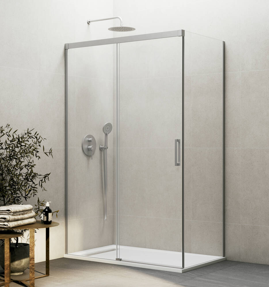 Resguardo de duche Frontal GME Basic com Vidro Lateral Nickel | Porta de Correr