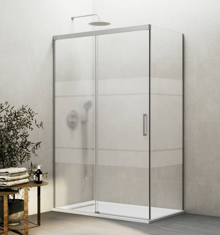Resguardo de duche Frontal GME Basic com Vidro Lateral Nickel | Porta de Correr