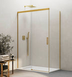 Resguardo de duche Frontal GME Basic Ouro com Vidro Lateral | Porta de Correr