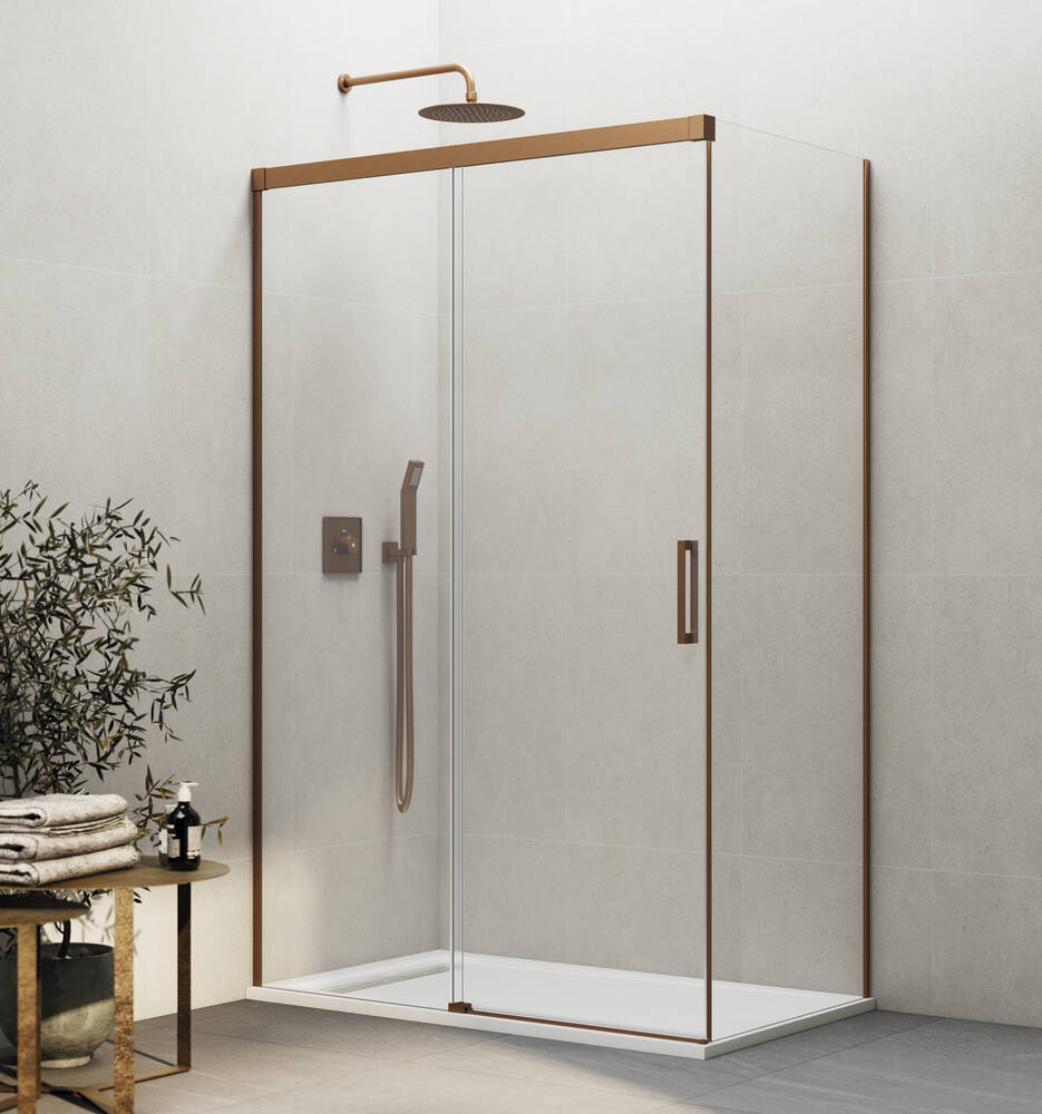 Resguardo de duche Frontal GME Basic com Vidro Lateral Cobre | Porta de Correr