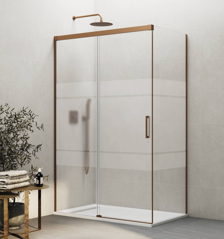 Resguardo de duche Frontal GME Basic com Vidro Lateral Cobre | Porta de Correr