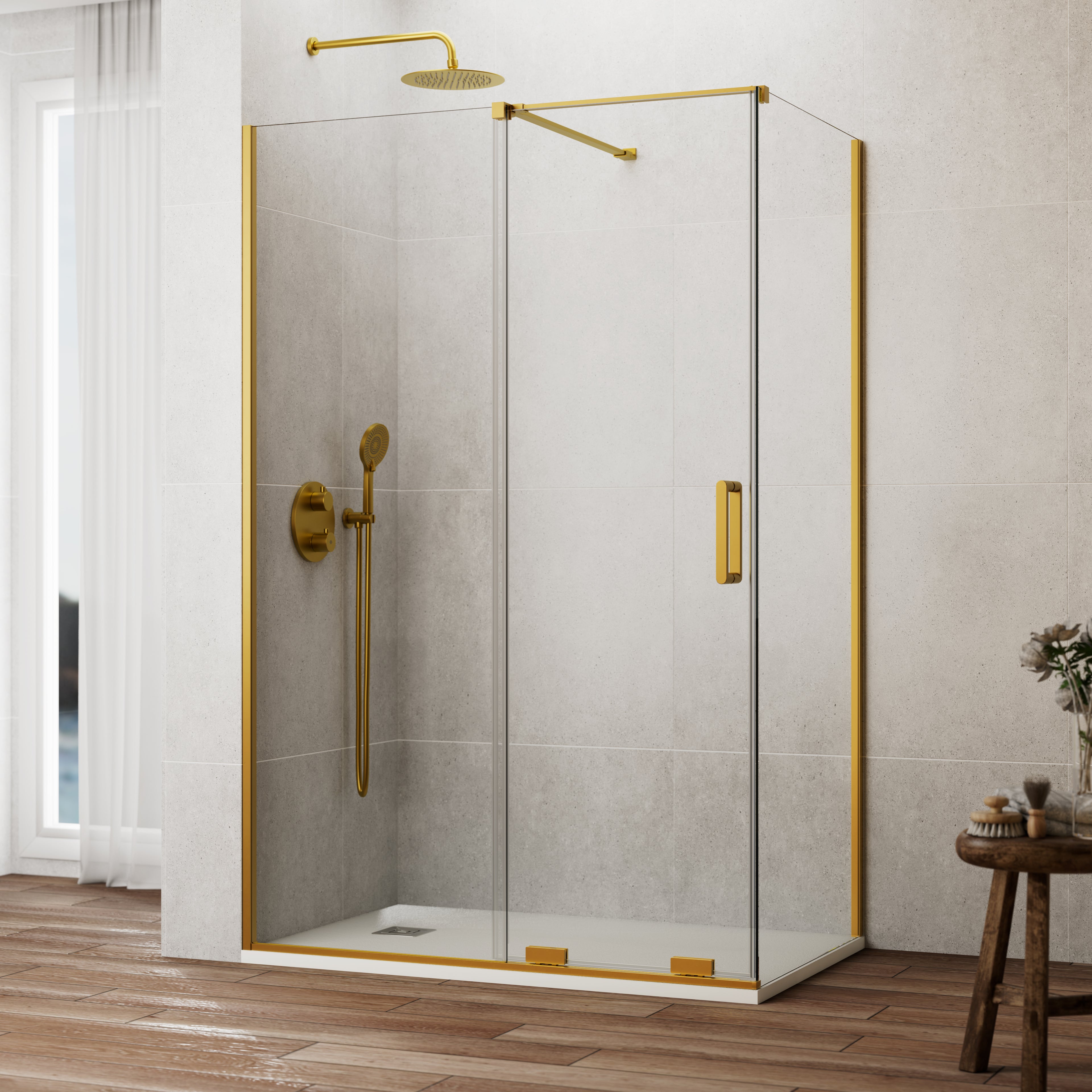 Resguardo de duche Frontal GME Kenna com Vidro Lateral | Ouro 8mm