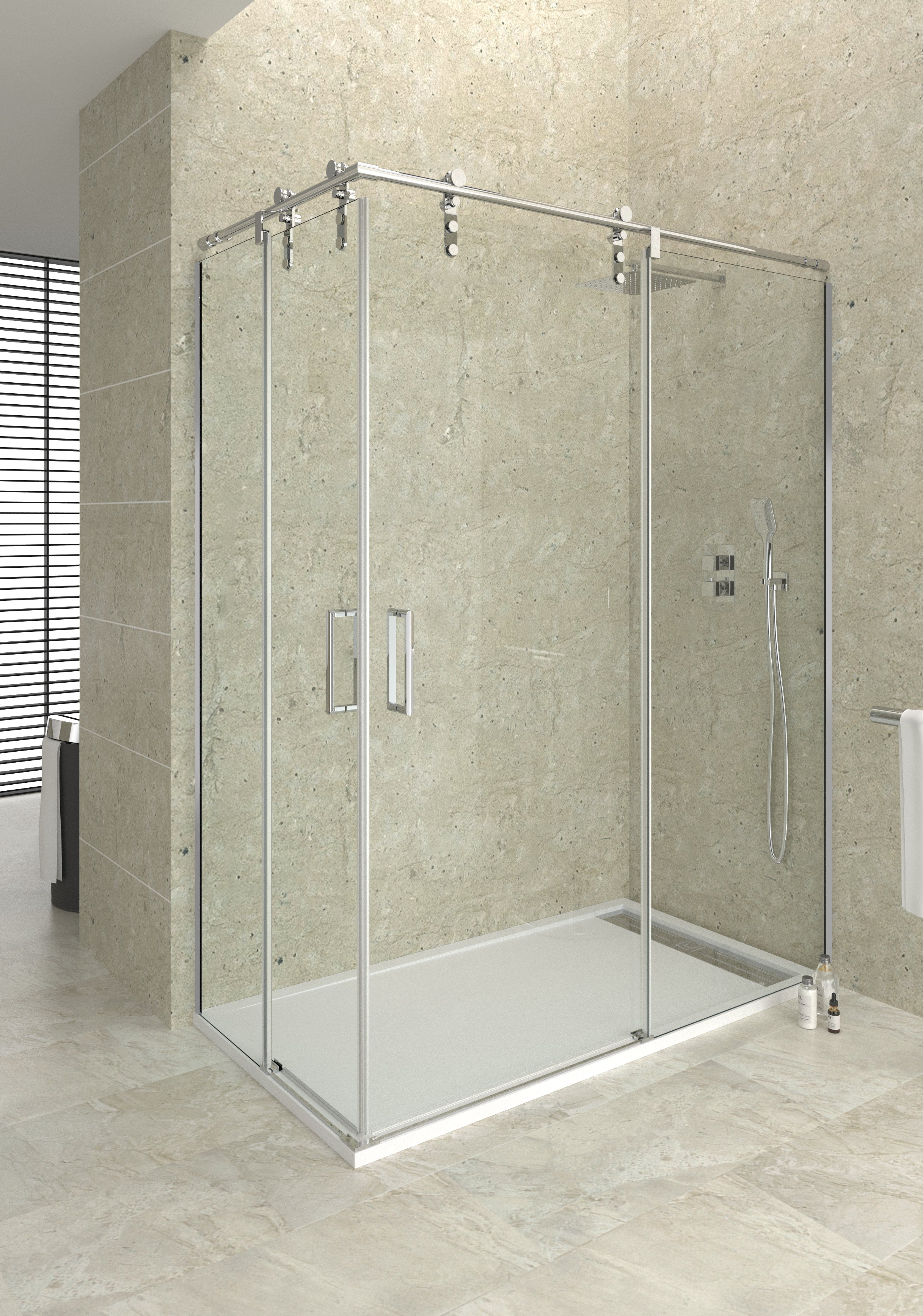 Resguardo de duche Angular GME Moving Cromo | Abertura ao Vértice 8mm Inox