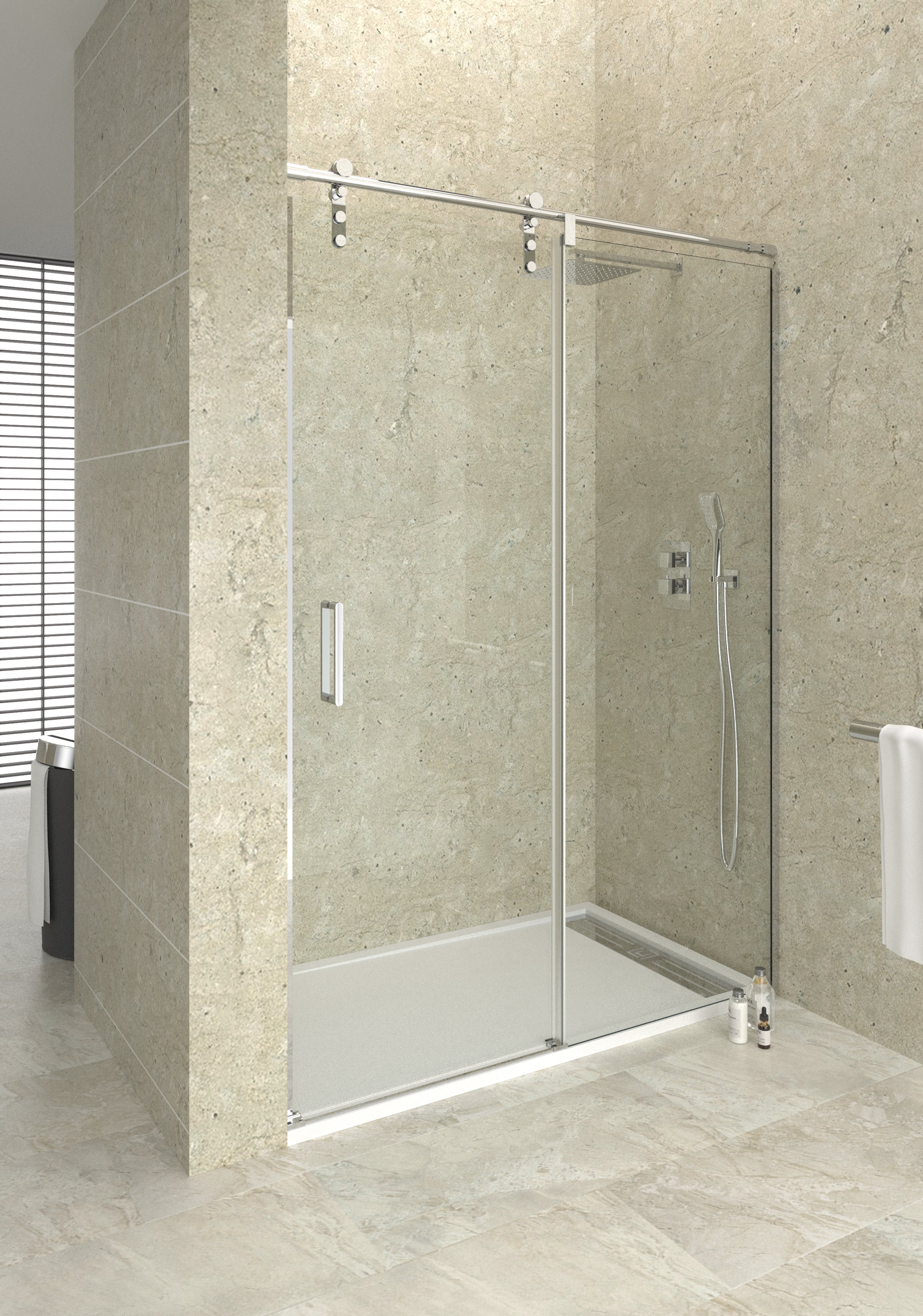Resguardo de duche Frontal GME Moving Cromo | Inox com Porta de Correr 8mm