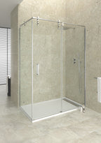 Resguardo de duche Frontal GME Moving com Vidro Lateral Cromo | Inox 8mm
