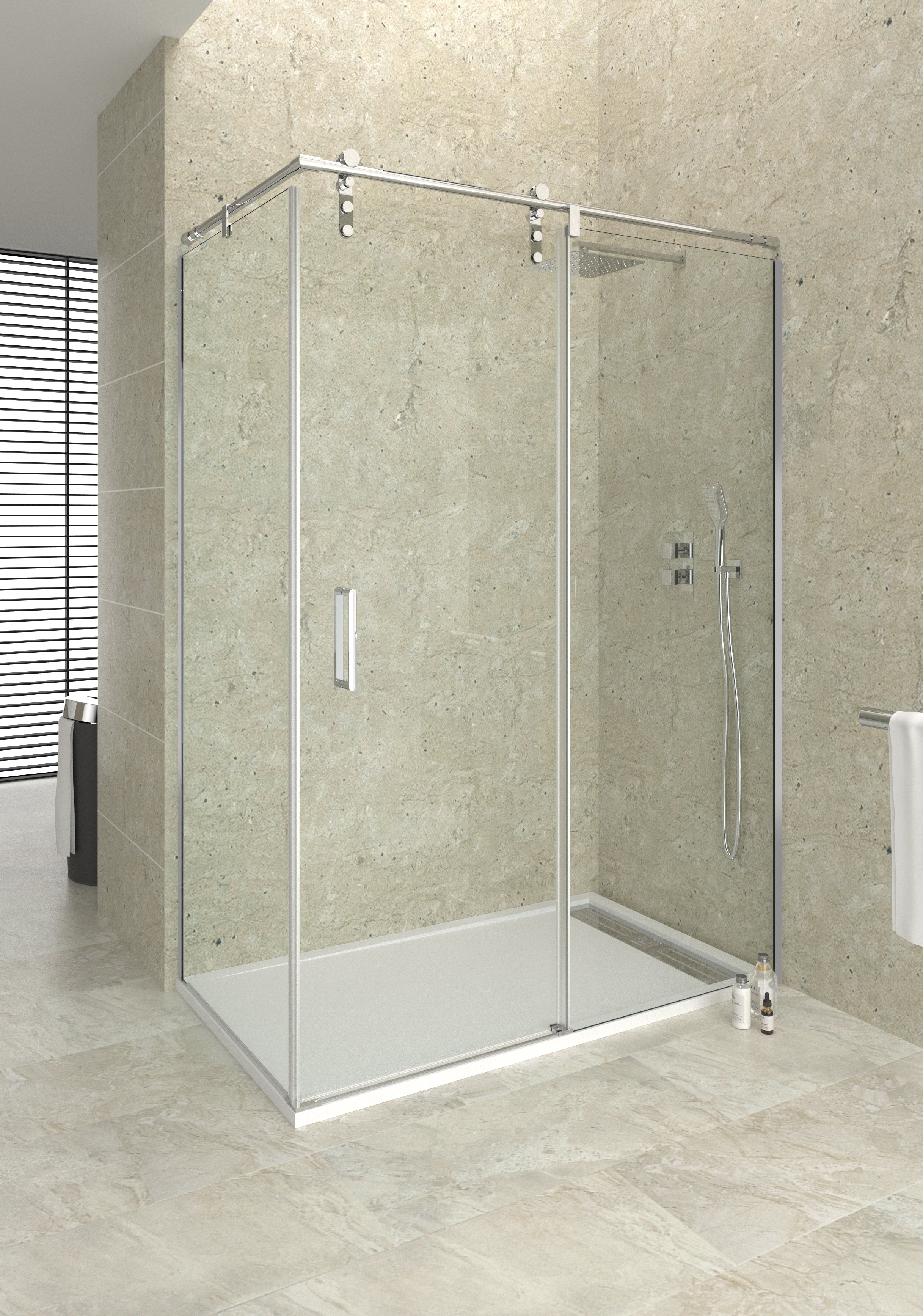 Resguardo de duche Frontal GME Moving com Vidro Lateral Cromo | Inox 8mm