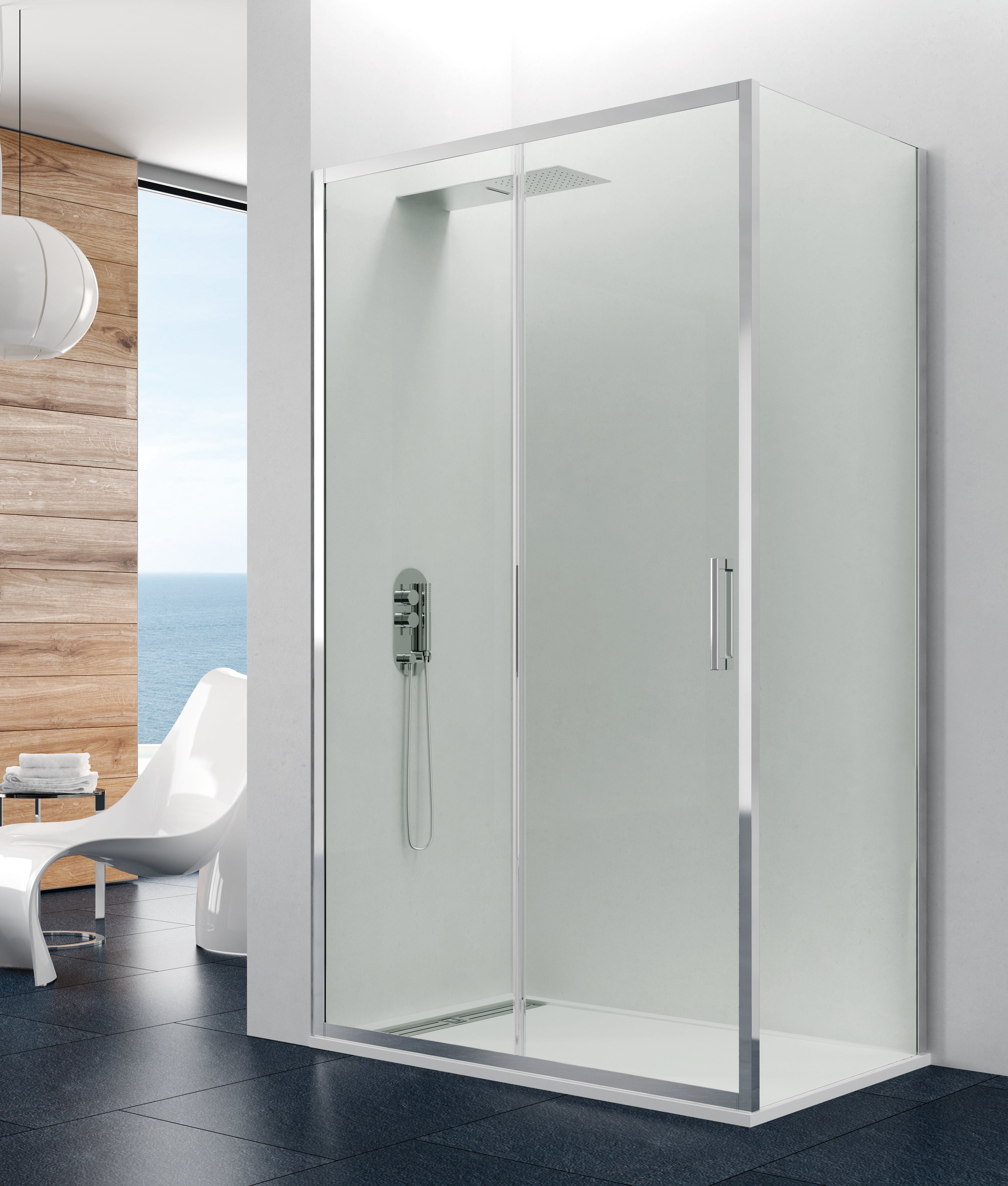 Resguardo de duche Frontal Prestige Titan com vidro lateral - Cromo