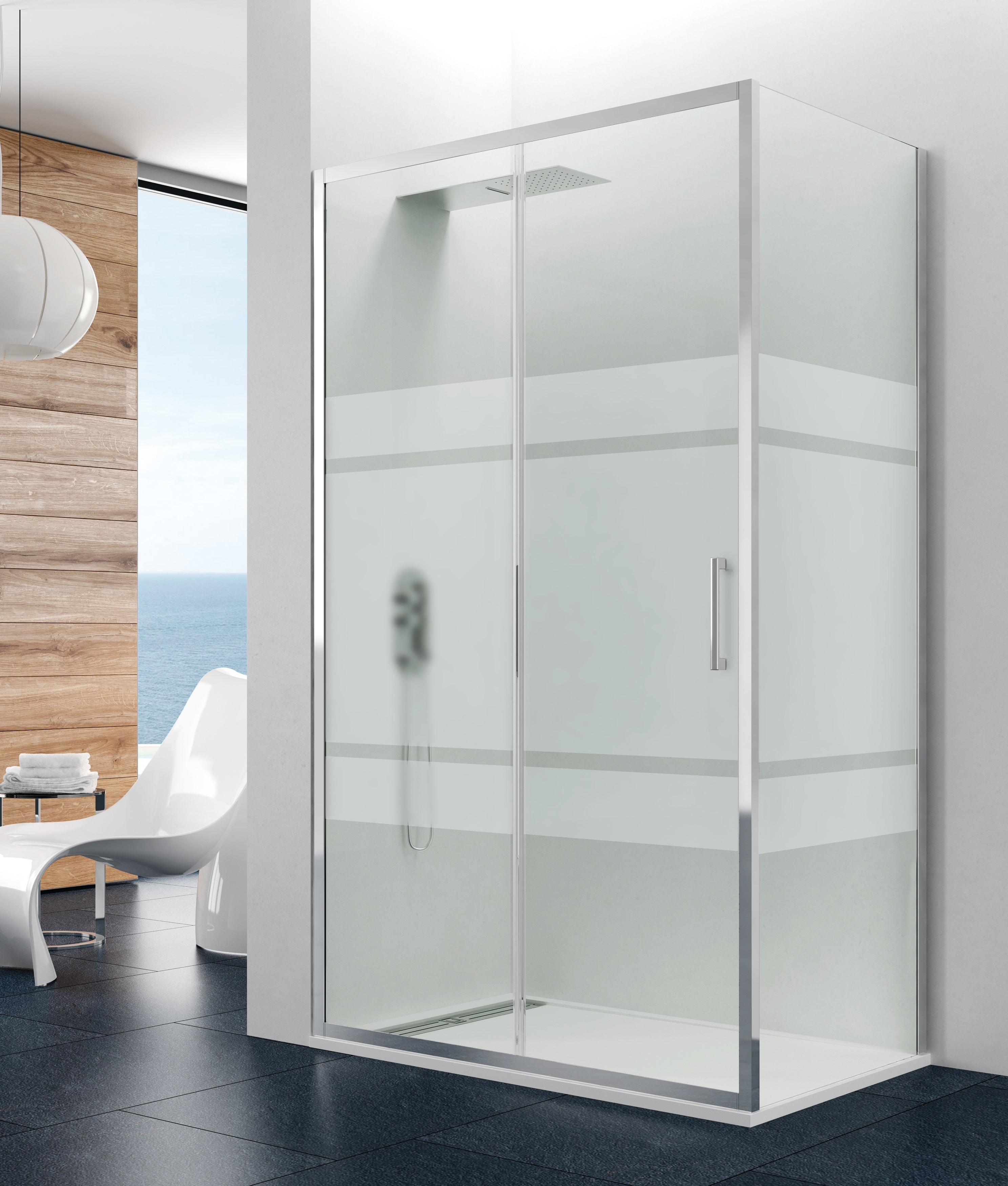 Resguardo de duche Frontal Prestige Titan com vidro lateral - Cromo