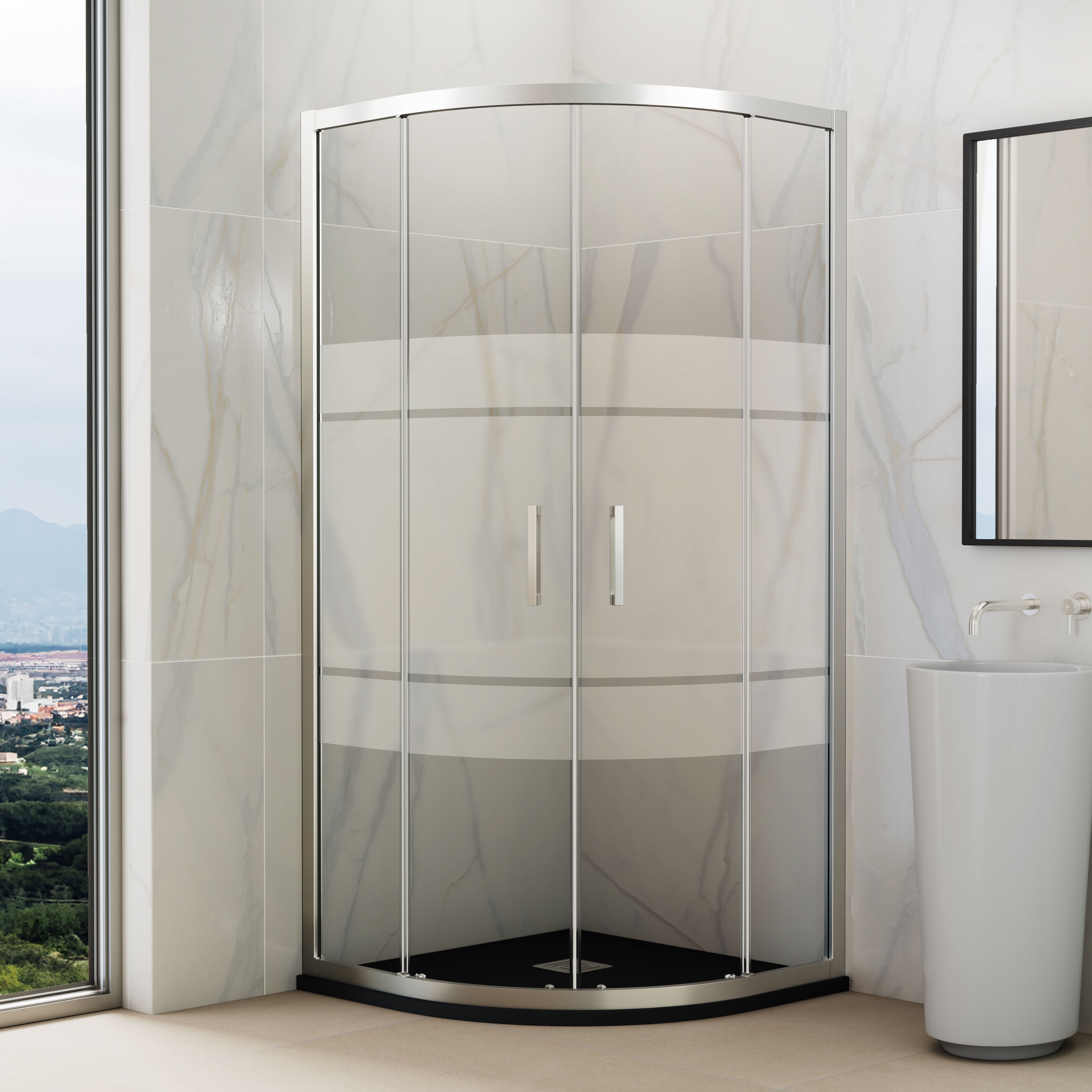 Resguardo de duche Semicircular GME Prestige Titan Cromo | 6 e 8mm Anticalcário