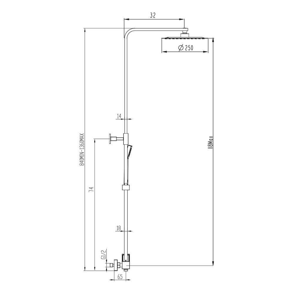 Coluna de Duche INVERTER Preta Quadrada - GME